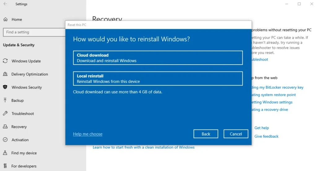 Cloud download یا Local reinstall: تفاوت دانلود از اینترنت یا استفاده از فایل‌های محلی.