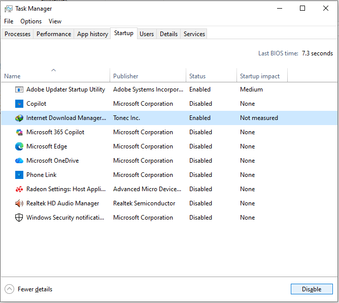 مدیریت Startup با Task Manager